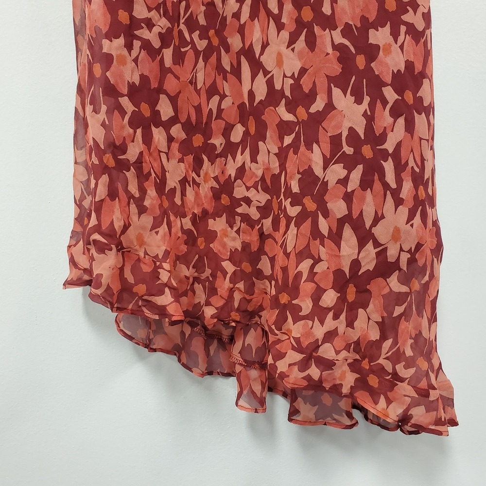 Ice Womens 90s Silk Romantic Maxi Dress Size 12 Red Floral Asymmetric Fairy - Picture 3 of 15